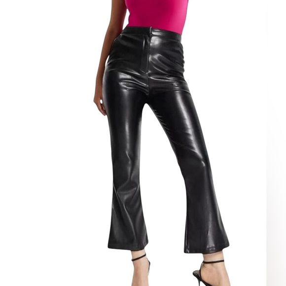 Asos Design Black Faux Leather High Rise Kickflare Straight Flare Pants 12 NWT - Picture 1 of 8